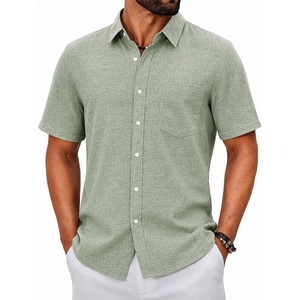 image:imageCOOFANDY Mens Button Down Shirts Short Sleeve Linen Textured Shirts Casual Summer Beach ShirtsLight Green