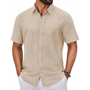image:imageCOOFANDY Mens Button Down Shirts Short Sleeve Linen Textured Shirts Casual Summer Beach ShirtsLight Khaki