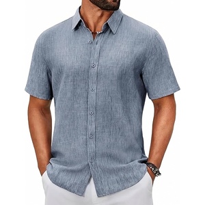 image:imageCOOFANDY Mens Button Down Shirts Short Sleeve Linen Textured Shirts Casual Summer Beach ShirtsNavy Blue