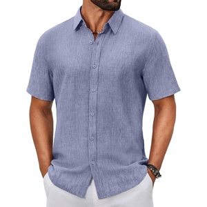 image:imageCOOFANDY Mens Button Down Shirts Short Sleeve Linen Textured Shirts Casual Summer Beach ShirtsSky Blue