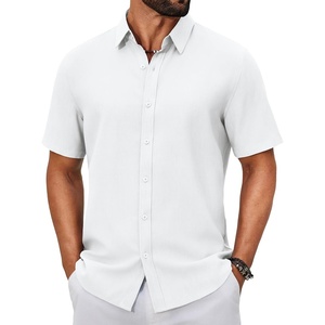 image:imageCOOFANDY Mens Button Down Shirts Short Sleeve Linen Textured Shirts Casual Summer Beach ShirtsWhite