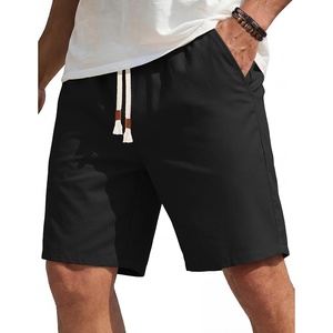 image:imageCOOFANDY Mens Casual Cotton Linen Shorts Elastic Waist Drawstring Shorts  Stretch Linen Chino Lightweight Breathable Flat Front Phone Pockets Regular Fit 9 Inch Inseam Summer Beach VacationBlack