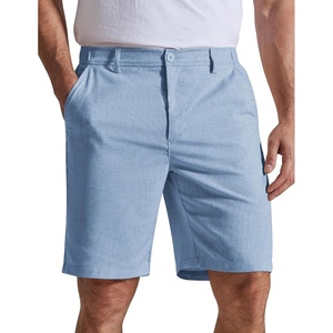 image:imageCOOFANDY Mens Casual Shorts 9 Flat Front Elastic Waist Linen Dress Shorts  Premium Linen Blend Fabric Lightweight Breathable SkinFriendly Straight Leg Summer Beach WearSky Blue