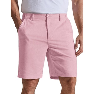 image:imageCOOFANDY Mens Casual Shorts 9 Flat Front Elastic Waist Linen Dress Shorts  Premium Linen Blend Fabric Lightweight Breathable SkinFriendly Straight Leg Summer Beach WearPink
