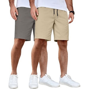 image:imageCOOFANDY Mens Casual Shorts Cotton Elastic Waist Drawstring Summer Shorts  Stretch Waist Lightweight Soft Breathable Classic fit Vacation Beach Shorts2 Pack  Dark Grey  Khaki