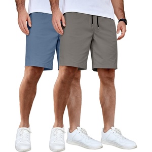 image:imageCOOFANDY Mens Casual Shorts Cotton Elastic Waist Drawstring Summer Shorts  Stretch Waist Lightweight Soft Breathable Classic fit Vacation Beach Shorts2 Pack  Dark Grey  Denim Blue