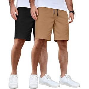 image:imageCOOFANDY Mens Casual Shorts Cotton Elastic Waist Drawstring Summer Shorts  Stretch Waist Lightweight Soft Breathable Classic fit Vacation Beach Shorts2 Pack  Black  Dark Khaki