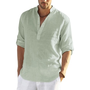 image:imageCOOFANDY Mens Cotton Linen Henley TShirts Long Sleeve Casual Beach Shirts  Mens Linen ShirtRegular Relaxed FitLightweightBreathableand Moisturewicking for BeachVacation or Everyday Summer WearLight Green