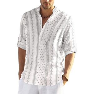 image:imageCOOFANDY Mens Cotton Linen Henley TShirts Long Sleeve Casual Beach Shirts  Mens Linen ShirtRegular Relaxed FitLightweightBreathableand Moisturewicking for BeachVacation or Everyday Summer WearWhiteBlack Patterned