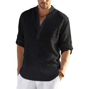 image:imageCOOFANDY Mens Cotton Linen Henley TShirts Long Sleeve Casual Beach Shirts  Mens Linen ShirtRegular Relaxed FitLightweightBreathableand Moisturewicking for BeachVacation or Everyday Summer WearBlack