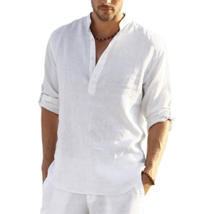 image:imageCOOFANDY Mens Cotton Linen Henley TShirts Long Sleeve Casual Beach Shirts  Mens Linen ShirtRegular Relaxed FitLightweightBreathableand Moisturewicking for BeachVacation or Everyday Summer Wear01white