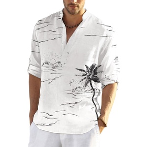 image:imageCOOFANDY Mens Cotton Linen Henley TShirts Long Sleeve Casual Beach Shirts  Mens Linen ShirtRegular Relaxed FitLightweightBreathableand Moisturewicking for BeachVacation or Everyday Summer WearWhite  Palm Tree