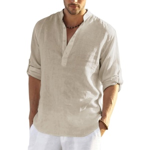 image:imageCOOFANDY Mens Cotton Linen Henley TShirts Long Sleeve Casual Beach Shirts  Mens Linen ShirtRegular Relaxed FitLightweightBreathableand Moisturewicking for BeachVacation or Everyday Summer WearLight Khaki