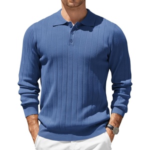image:imageCOOFANDY Mens Knit Polo Shirts Long Sleeve Casual Dress Pullover Sweater  3 Button Polo Sweater Old Money Lightweight Cozy Daily and Social Outings Slim Fit S4XLDemin Blue