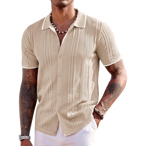 image:imageCOOFANDY Mens Knit Shirts Short Sleeve Button Down Polo Shirt Summer Beach  Fashion Knitted Casual Shirt Breathable Hollow Out Lightweight Vacation Season StapleClassic Apricot  White