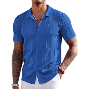 image:imageCOOFANDY Mens Knit Shirts Short Sleeve Button Down Polo Shirt Summer Beach  Fashion Knitted Casual Shirt Breathable Hollow Out Lightweight Vacation Season StapleRoyal Blue