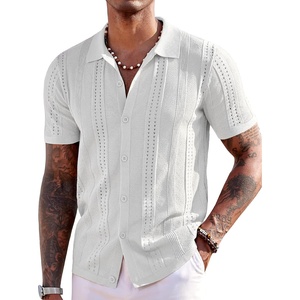 image:imageCOOFANDY Mens Knit Shirts Short Sleeve Button Down Polo Shirt Summer Beach  Fashion Knitted Casual Shirt Breathable Hollow Out Lightweight Vacation Season StapleWhite
