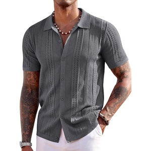 image:imageCOOFANDY Mens Knit Shirts Short Sleeve Button Down Polo Shirt Summer Beach  Fashion Knitted Casual Shirt Breathable Hollow Out Lightweight Vacation Season StapleDark Grey