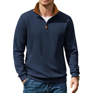 image:imageCOOFANDY Mens Quarter Zip Pullover Sweatshirts Casual Mock Neck Sweater  Colorblocked Collar Long Sleeve Warm Pullover Quilted Twill Textured Fall Winter Fashion 2026 Loose Fit Two Side PocketsNavy Blue
