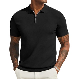 image:imageCOOFANDY Mens Textured Knit Polo Shirts Zipper Polo Shirts Short Sleeve Casual Lightweight Golf ShirtBlack