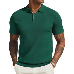 image:imageCOOFANDY Mens Textured Knit Polo Shirts Zipper Polo Shirts Short Sleeve Casual Lightweight Golf ShirtGreen