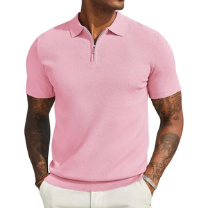 image:imageCOOFANDY Mens Textured Knit Polo Shirts Zipper Polo Shirts Short Sleeve Casual Lightweight Golf ShirtPink