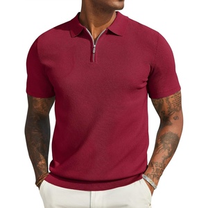 image:imageCOOFANDY Mens Textured Knit Polo Shirts Zipper Polo Shirts Short Sleeve Casual Lightweight Golf ShirtWine Red