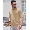 image:imageCOOFANDY Long Sleeve Polo Shirts for Men Pullover Sweaters Knit Polo Shirt  Vintage VNeck PoloRetro Open CollarSoft Breathable KnitStretch Ribbed Cuffs amp HemVacation Casual StyleBusinessKhaki