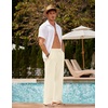 image:imageCOOFANDY Men Linen Pants Casual Elastic Waist Drawstring Pants Summer Beach  Lightweight Breathable Cotton Linen Trousers Loose Fit with Pockets Wide Leg Vacation Yoga Lounge Wedding DressA Light Khaki