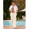 image:imageCOOFANDY Men Linen Pants Casual Elastic Waist Drawstring Pants Summer Beach  Lightweight Breathable Cotton Linen Trousers Loose Fit with Pockets Wide Leg Vacation Yoga Lounge Wedding DressA Light Khaki