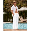 image:imageCOOFANDY Men Linen Pants Casual Elastic Waist Drawstring Pants Summer Beach  Lightweight Breathable Cotton Linen Trousers Loose Fit with Pockets Wide Leg Vacation Yoga Lounge Wedding DressA White