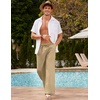 image:imageCOOFANDY Men Linen Pants Casual Elastic Waist Drawstring Pants Summer Beach  Lightweight Breathable Cotton Linen Trousers Loose Fit with Pockets Wide Leg Vacation Yoga Lounge Wedding DressA Beige