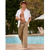 image:imageCOOFANDY Men Linen Pants Casual Elastic Waist Drawstring Pants Summer Beach  Lightweight Breathable Cotton Linen Trousers Loose Fit with Pockets Wide Leg Vacation Yoga Lounge Wedding DressB Dark Khaki