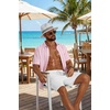 image:imageCOOFANDY Mens 2 Piece Outfit Casual Short Sleeve Button Down Shirt and Beach Shorts Set Summer Vacation Outfits for MenPink White Stripe