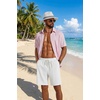 image:imageCOOFANDY Mens 2 Piece Outfit Casual Short Sleeve Button Down Shirt and Beach Shorts Set Summer Vacation Outfits for MenPink White Stripe
