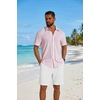 image:imageCOOFANDY Mens 2 Piece Outfit Casual Short Sleeve Button Down Shirt and Beach Shorts Set Summer Vacation Outfits for MenPink White Stripe