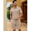 image:imageCOOFANDY Mens 2 Pieces Outfits Quarter Zip Polo Shirt and Shorts Set Casual Summer TracksuitKhaki