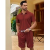 image:imageCOOFANDY Mens 2 Pieces Outfits Quarter Zip Polo Shirt and Shorts Set Casual Summer TracksuitWine Red