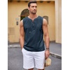 image:imageCOOFANDY Mens Cotton Linen Sleeveless Shirts Casual Tank Top Beach Tunic  LaceUp V Neck Cut Off Shirts with Chest Patch Pocket Bohemian Medieval Renaissance Hippie Shirt for Summer Vacation CrusieBlue