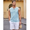 image:imageCOOFANDY Mens Cotton Linen Sleeveless Shirts Casual Tank Top Beach Tunic  LaceUp V Neck Cut Off Shirts with Chest Patch Pocket Bohemian Medieval Renaissance Hippie Shirt for Summer Vacation CrusieSky Blue