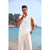image:imageCOOFANDY Mens Cotton Linen Sleeveless Shirts Casual Tank Top Beach Tunic  LaceUp V Neck Cut Off Shirts with Chest Patch Pocket Bohemian Medieval Renaissance Hippie Shirt for Summer Vacation CrusieWhite