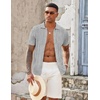 image:imageCOOFANDY Mens Knit Button Down Shirts Casual Textured Polo Shirt Short Sleeve Vintage Summer Beach TopsLight Grey