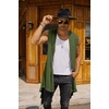 image:imageCOOFANDY Mens Long Hooded Cardigan Sleeveless Ruffle Shawl Collar Lightweight Open Front Drape Kimono VestArmy Green