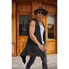image:imageCOOFANDY Mens Long Hooded Cardigan Sleeveless Ruffle Shawl Collar Lightweight Open Front Drape Kimono VestBlack