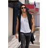 image:imageCOOFANDY Mens Long Hooded Cardigan Sleeveless Ruffle Shawl Collar Lightweight Open Front Drape Kimono VestBlack