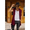 image:imageCOOFANDY Mens Long Hooded Cardigan Sleeveless Ruffle Shawl Collar Lightweight Open Front Drape Kimono VestDark Red