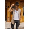 image:imageCOOFANDY Mens Long Hooded Cardigan Sleeveless Ruffle Shawl Collar Lightweight Open Front Drape Kimono VestKhaki