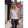 image:imageCOOFANDY Mens Long Hooded Cardigan Sleeveless Ruffle Shawl Collar Lightweight Open Front Drape Kimono VestKhaki