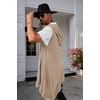 image:imageCOOFANDY Mens Long Hooded Cardigan Sleeveless Ruffle Shawl Collar Lightweight Open Front Drape Kimono VestKhaki