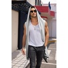 image:imageCOOFANDY Mens Long Hooded Cardigan Sleeveless Ruffle Shawl Collar Lightweight Open Front Drape Kimono VestLight Grey